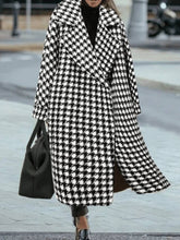 Aurohaya Plaid Wool Coat Women Long Lapel Pockets Oversized Elegant Casual Winter Outerwear